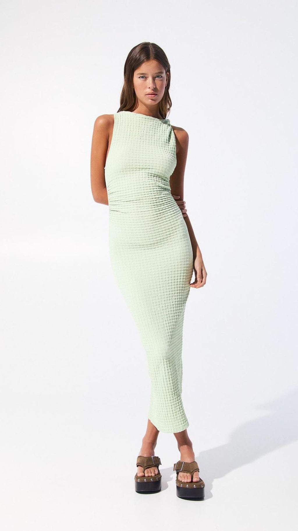 Textured Tie Shoulder Midaxi Dress