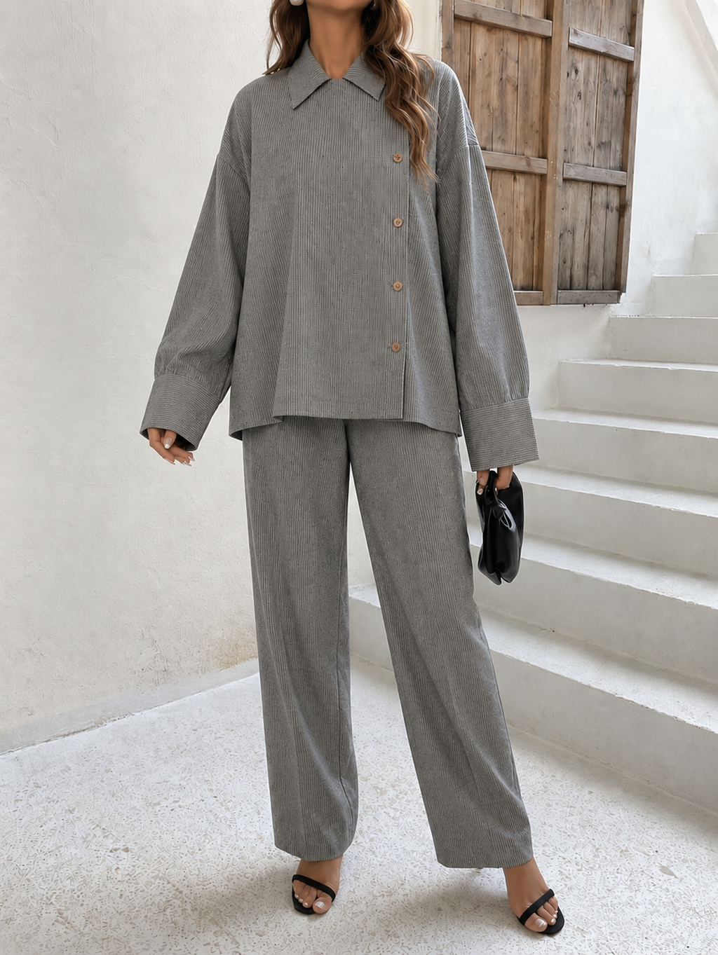 Asymmetrical Fine-Pinstripe Set