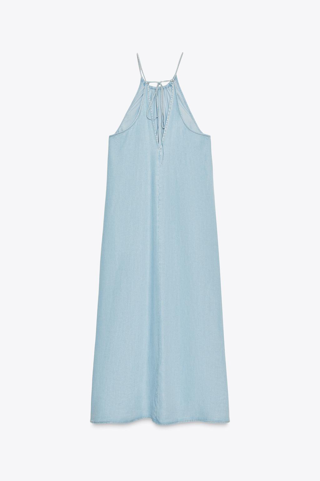 Light Wash Denim Back-Tie Maxi Dress