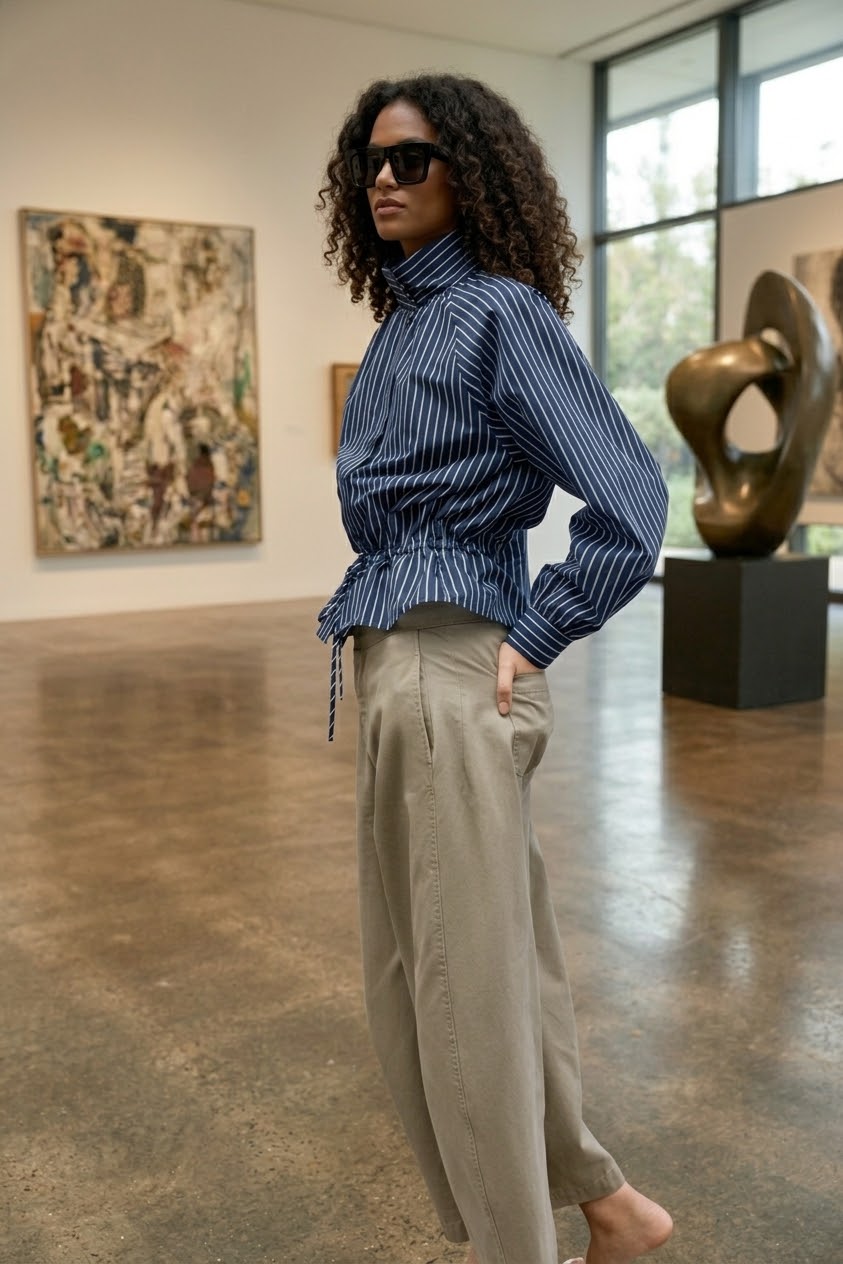 STRIPED HIGH NECK SHIRT