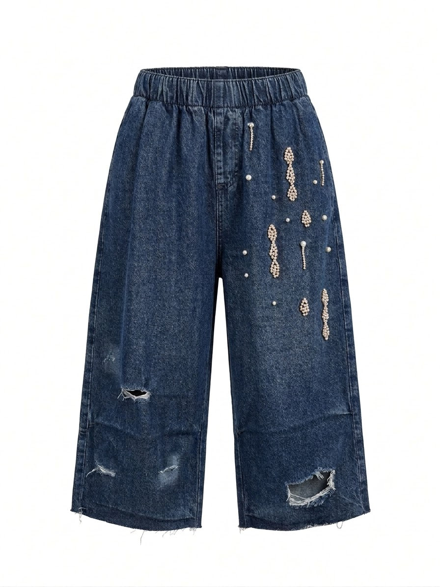 Rhinestone Denim Bermuda Shorts