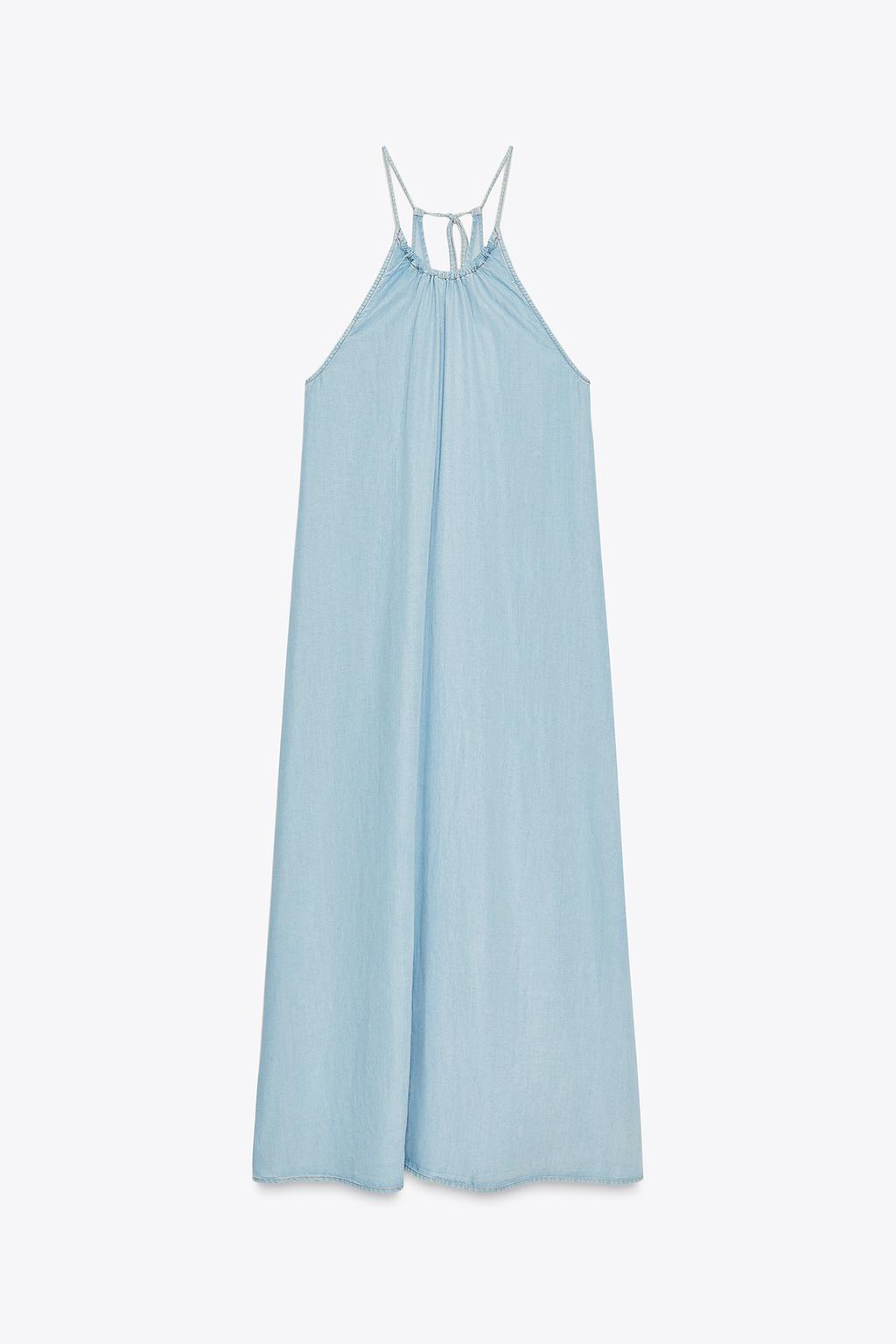 Light Wash Denim Back-Tie Maxi Dress