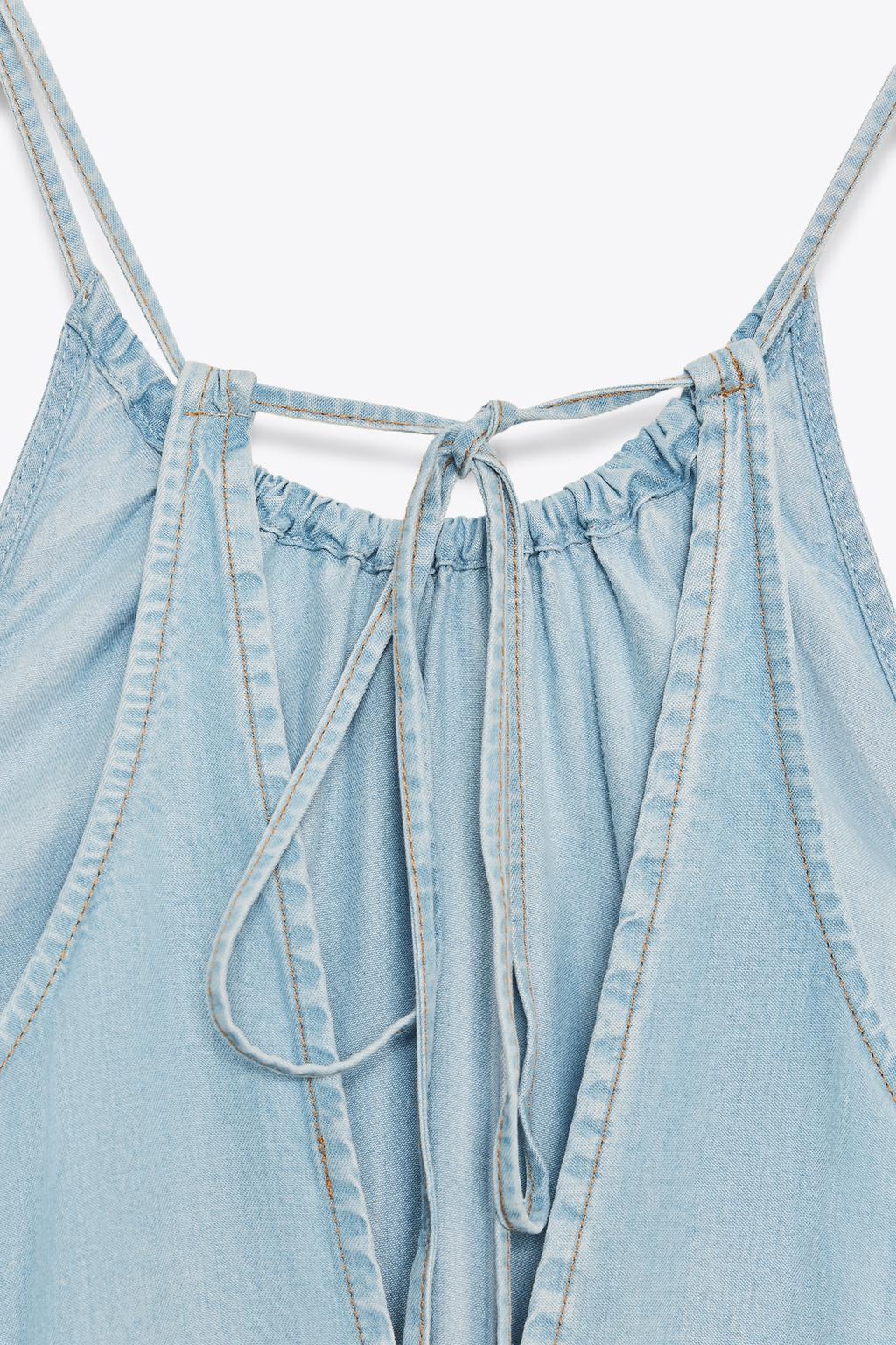 Light Wash Denim Back-Tie Maxi Dress
