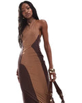 Two-Tone Colorblock Halter Maxi Dress