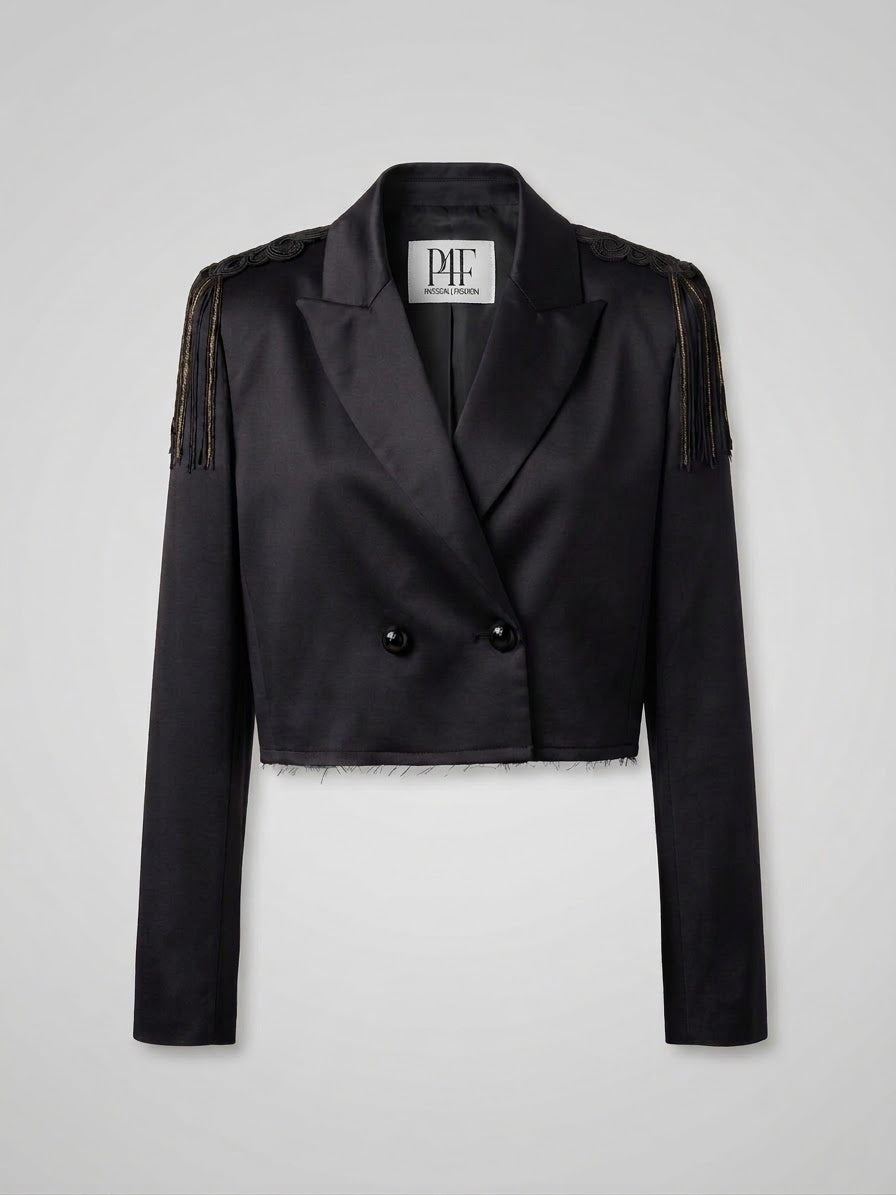 Cropped Fringe-Epaulette Blazer