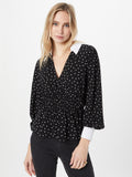Polka Dot Contrast-Collar Peplum Blouse