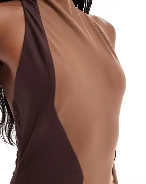 Two-Tone Colorblock Halter Maxi Dress
