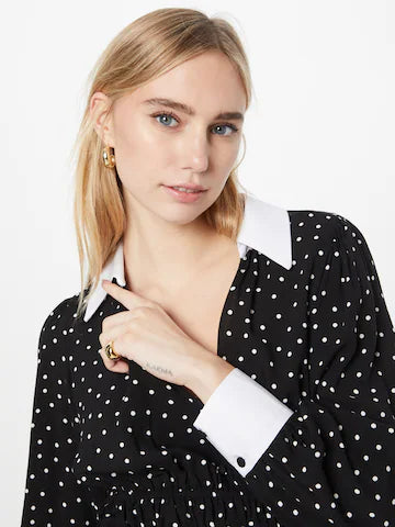 Polka Dot Contrast-Collar Peplum Blouse