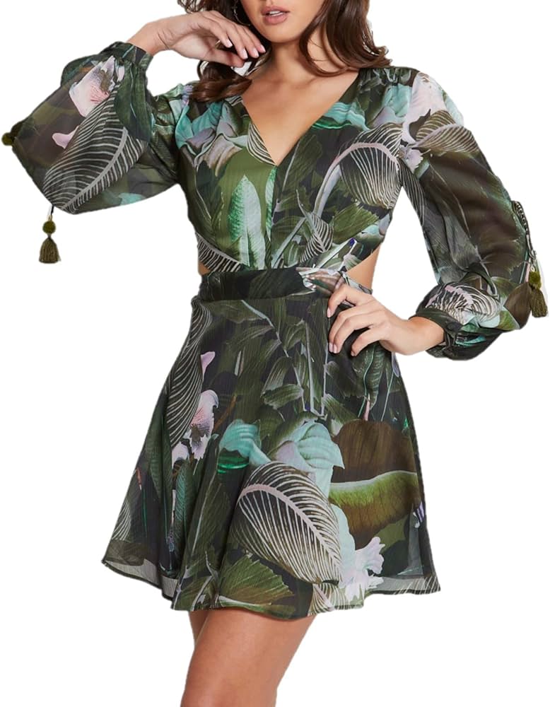Tropical Cut-Out Mini Dress