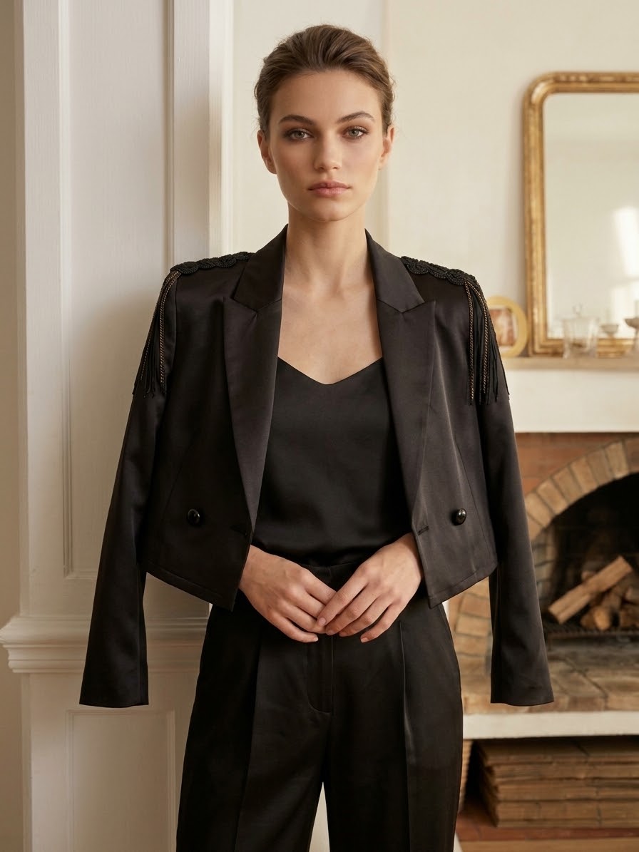 Cropped Fringe-Epaulette Blazer