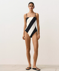 Diagonal stripe bandeau swimsuit