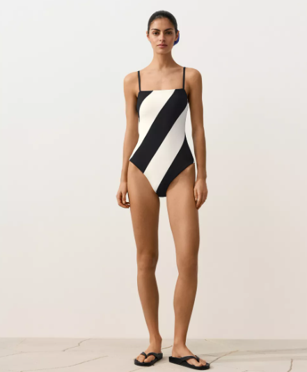 Diagonal stripe bandeau swimsuit
