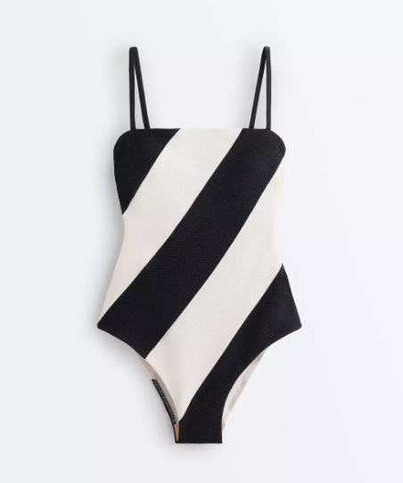 Diagonal stripe bandeau swimsuit