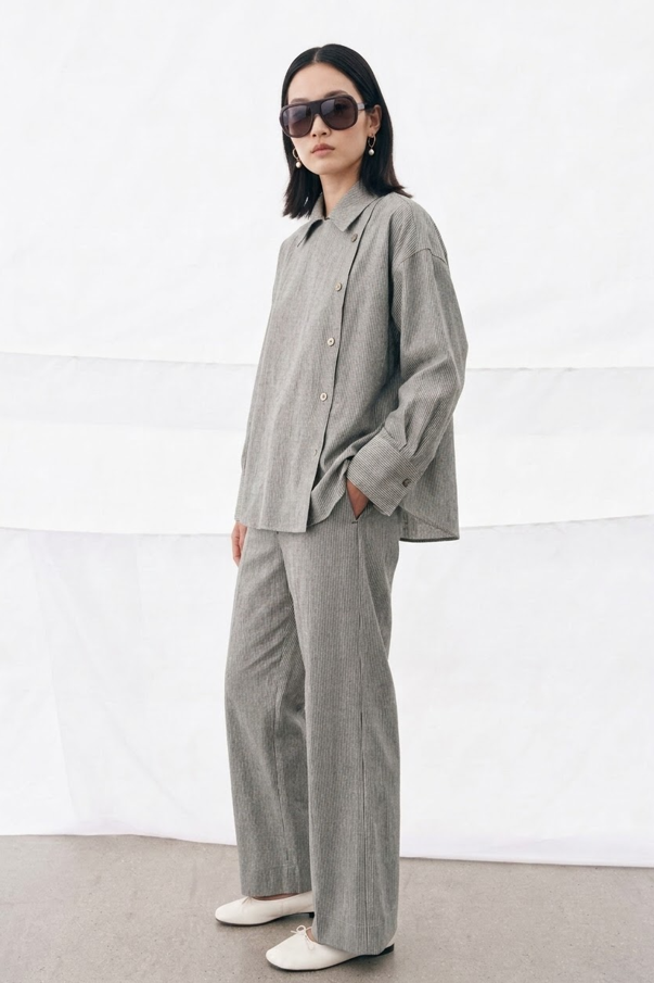 Asymmetrical Fine-Pinstripe Set