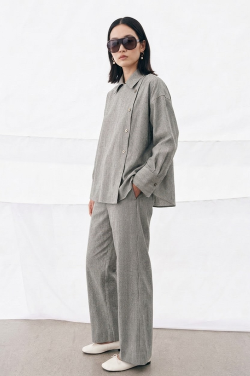 Asymmetrical Fine-Pinstripe Set