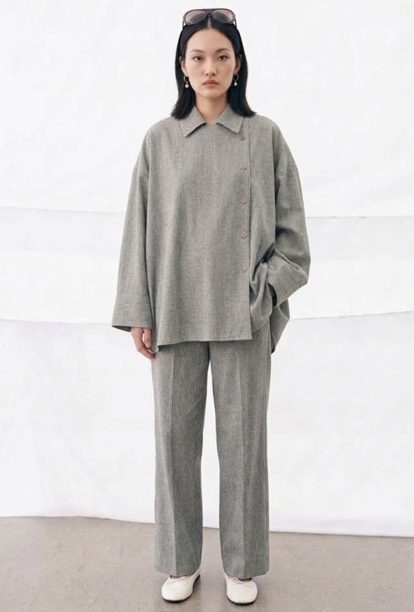 Asymmetrical Fine-Pinstripe Set