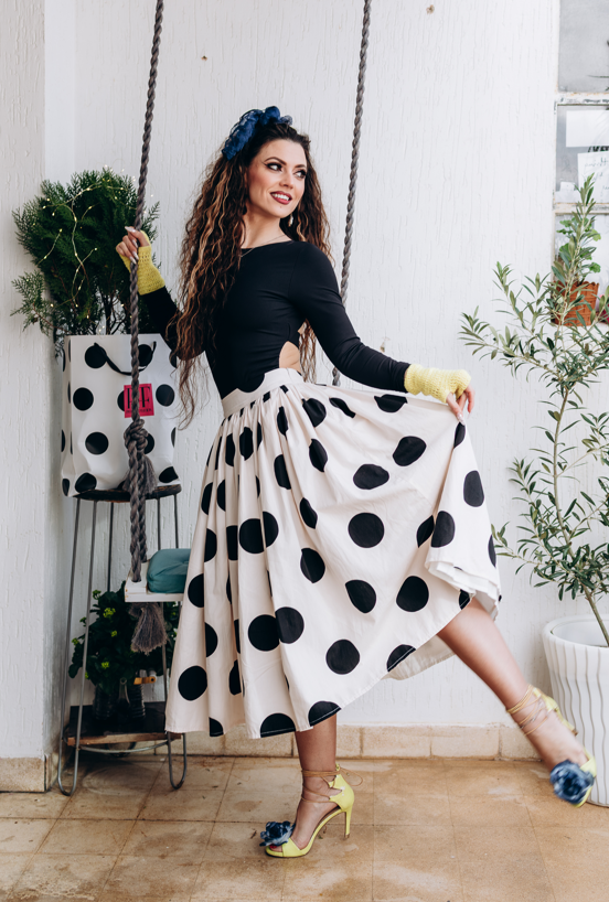 Dolce Polka Dot Midi Skirt