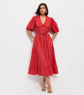 Red Statement-Collar Midi Dress