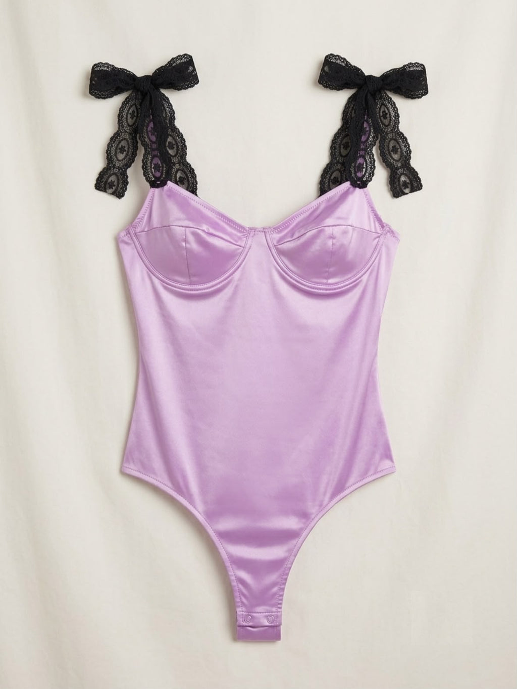 Lilac Satin Lace-Strap Bodysuit