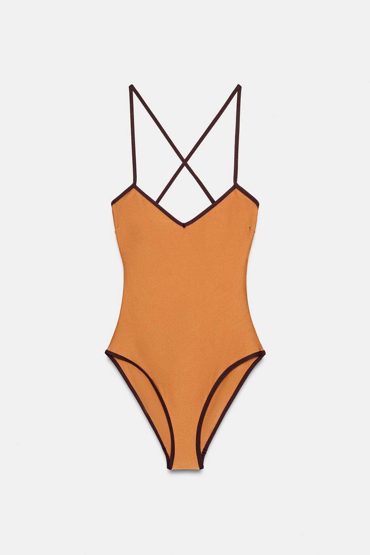 Satin Swimsuit With Contrast Trims