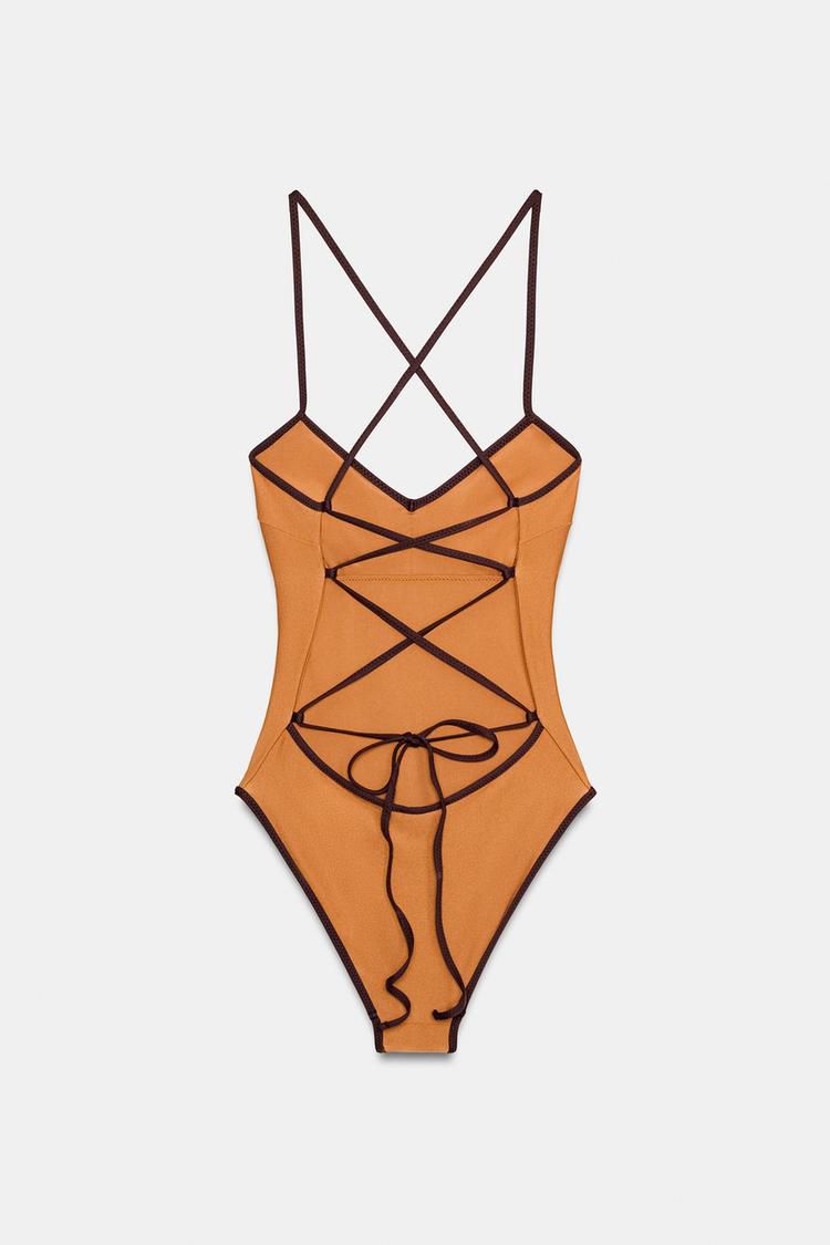 Satin Swimsuit With Contrast Trims