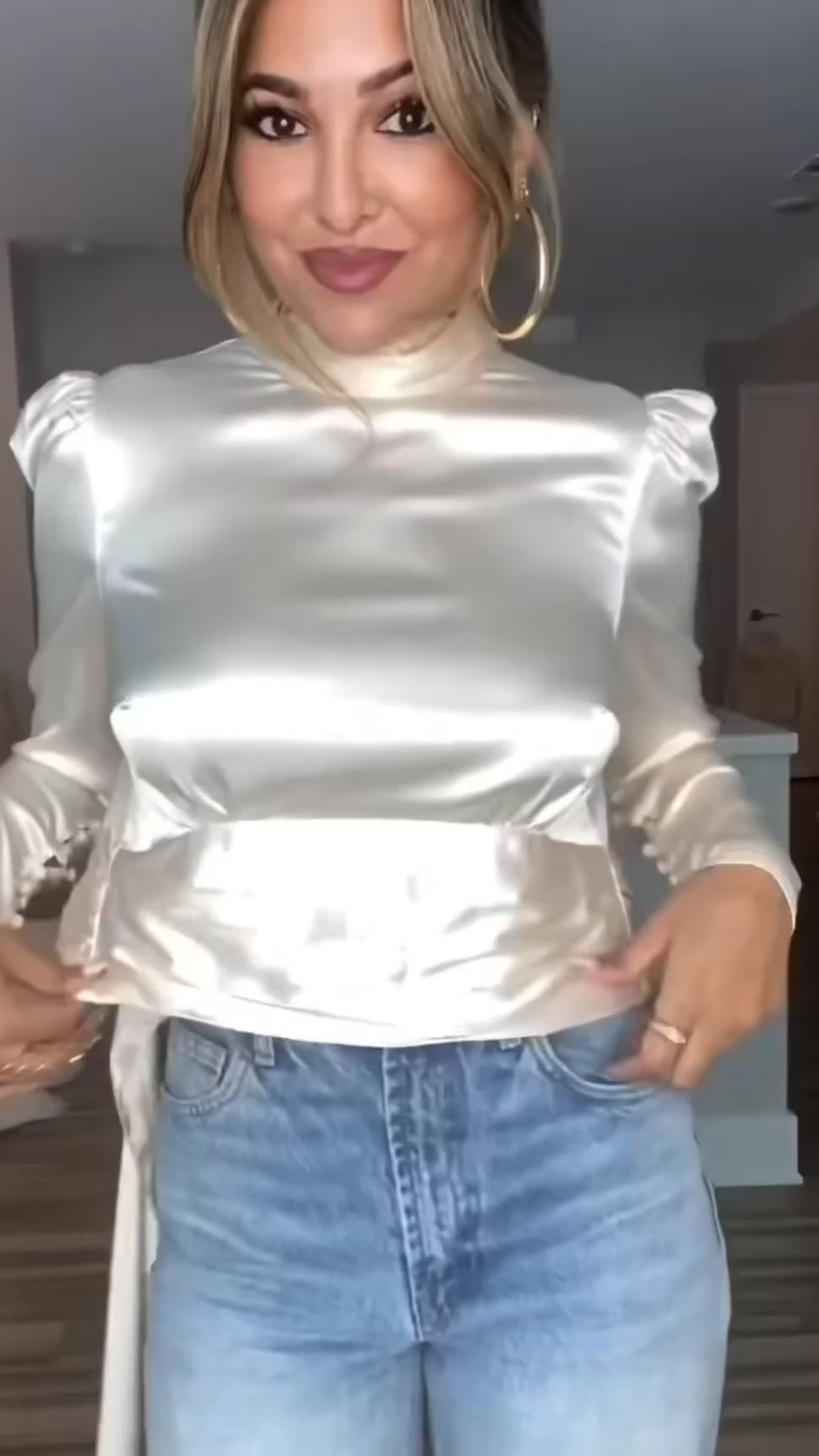 Satin high neck blouse