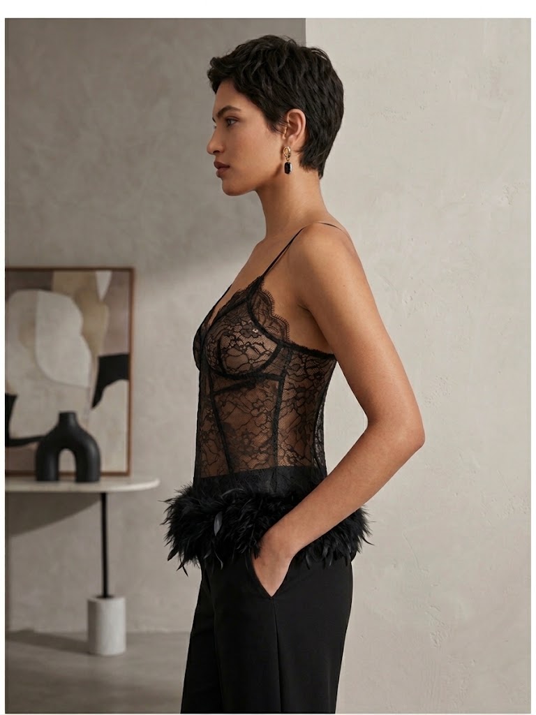 Lace & Feather Cami Top