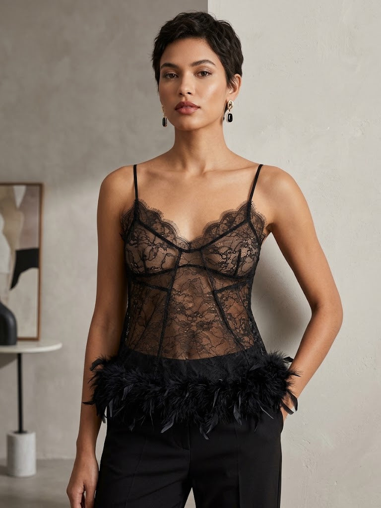 Lace & Feather Cami Top